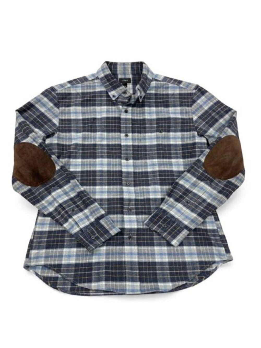 J.CREW Mercantile Flannel Elbow Patch Button Down Shirt Blue Plaid Men's S